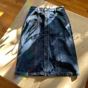 High Waisted Denim Midi Skirt